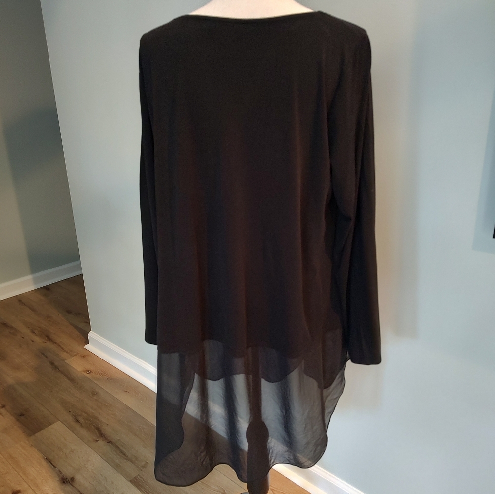 Eileen Fisher Woman 100% Silk Tunic Top Long Sleeve With Sheer Hem Black 2X - Picture 4 of 12